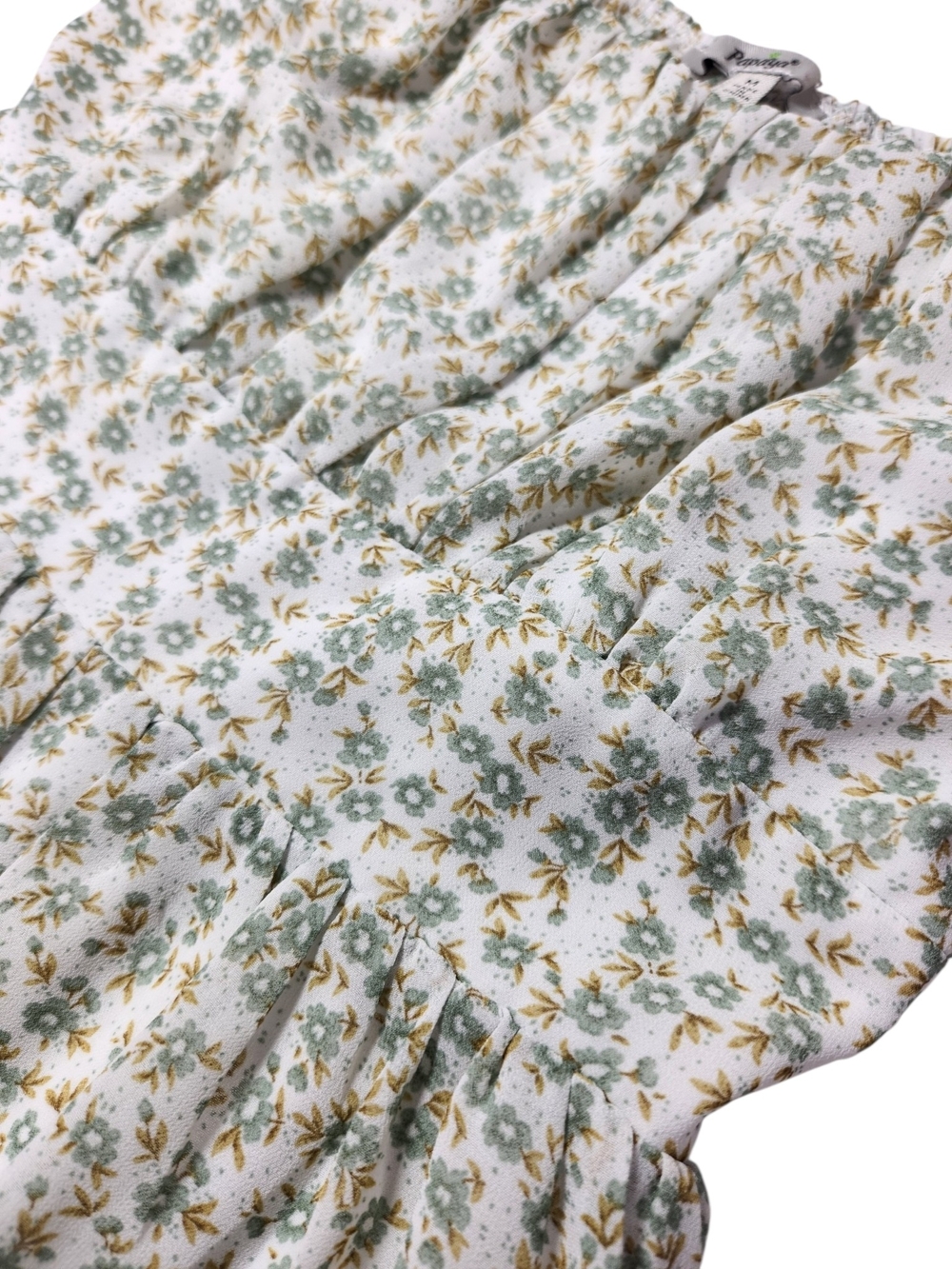 Papaya Floral Romper Dress Med Cottagecore Boho Sundress Sage Green Mini Flowy - Picture 7 of 13
